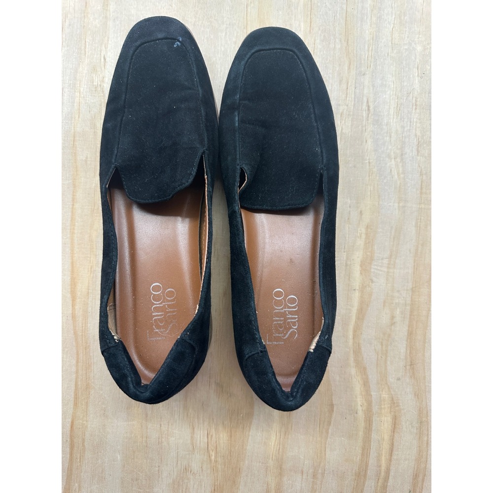 Franco Sarto Womens Black Suede Square Toe Loafers Slip On Flats‎ Size 8.5